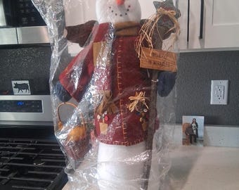 Snowman Folk Art Tall 27 In With Wings