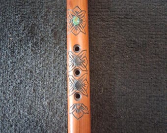Native American Whistle Style Spirit Flute with Floral Patter 5 Hole 15 In Long