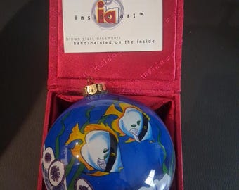 Adorno de vidrio soplado Figi Sea World pintado a mano en el interior, 1999 Sea World