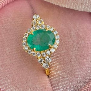 Emerald ring vintage emerald engagement ring 14k yellow gold ring gift unique antique wedding promise anniversary ring for her