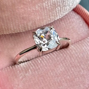 White Topaz Engagement Ring 4ct Cushion Cut 14K Rose Gold Engagement Ring Cluster Ring Moissanite Bridal Ring Promise Ring Anniversary Gift