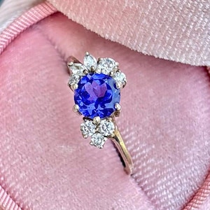 Genuine Tanzanite Round Cut Ring- Vintage Tanzanite Engagement Ring For Women-  Promise Ring- December Birthstone Birthday Gift,