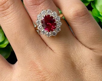 Vintage Oval Cut Ruby Engagement Ring: 18k Gold Art Deco Promise Ring