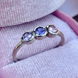 Tanzanite Engagement Ring, Vintage 925 Sterling Silver Tanzanite Bridal Ring, Diamond Promise Ring For Women, Unique Birthday Gift For Her