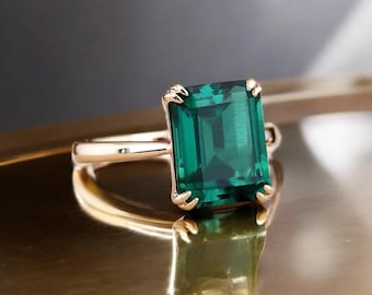 Anello di fidanzamento con smeraldo, anello in oro massiccio 14 carati con gemma verde, anello da donna con smeraldo da 3,0 carati, gioiello, anello solitario con smeraldo per proposta di matrimonio, per lei