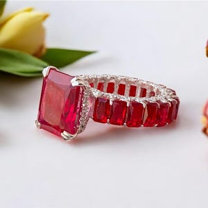 10*12mm Princess Cut Lab Created Ruby Ring Solid 14K Yellow Gold Engagement Ring Moissanite Bridal Wedding Promise Ring Red Gemstone Ring