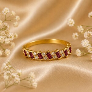 Dainty Red Ruby Eternity Ring Band, 14K Gold Ruby Infinity Ring Band, Stacking Ruby Ring, Elegant Band,  Anniversary Birthday Gift For Her,