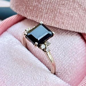 Black Onyx Engagement Ring 4ct Emerald Cut 14K Rose Gold Engagement Ring Cluster Ring Moissanite Bridal Ring Promise Ring Anniversary Gift