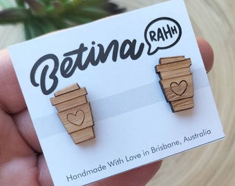 Coffee / Tea Studs // Cute & Quirky // Hypo-Allergenic // Free Postage to Aus // Laser Cut Bamboo Earrings