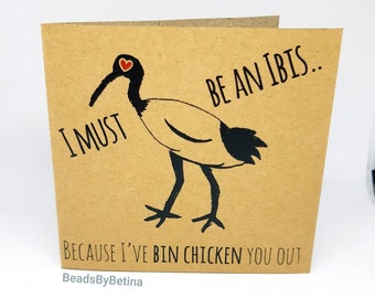 Tarjeta de felicitación de Bin Chicken (Ibis) / Aniversario / San Valentín / Tarjetas / Peculiar / Divertido / Juego de palabras / Australiano / Envío gratuito a Australia