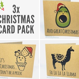3x Punny Weihnachtskarten / Schräg / Avocado / Lama / Kaktus / Wortspiel / Lustig / Australisch / Kostenloser Versand nach Aus