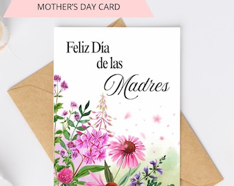 Printable Mother's Day Card, Tarjeta Día de las Madres en Español, Instant Download.