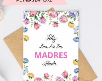 Spanish Mother's Day Card,Feliz Día de las Madres Card,Printable, Digital Download, Abuela.