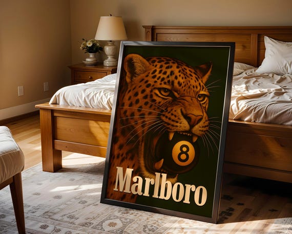 Leopard 8 Ball Poster| Masculine Wall Art Print|Old Money Aesthetic Decor|Tobacco-Inspired Marlboro Style| Dopamine Decor for Mens Room