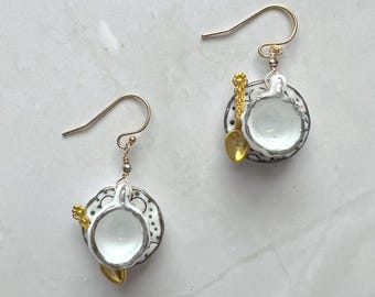 Teacup Spoon Earrings "One Spoon at a Time" - Spoonie Jewelry - Spoon Theory - Chronic Illness - Polka Dot - Miniature Cup
