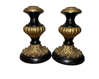 Vintage Brass And Black  Ornate Candle Holder set  Velvet Bottom 7" Gothic