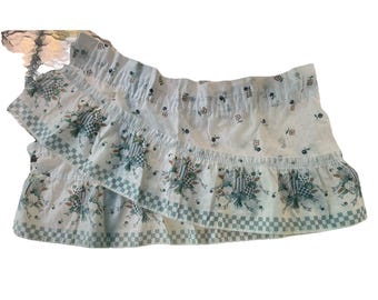 Blue And White 1990s Curtain Valance Hearts Granny Cottage Core 50"x14"