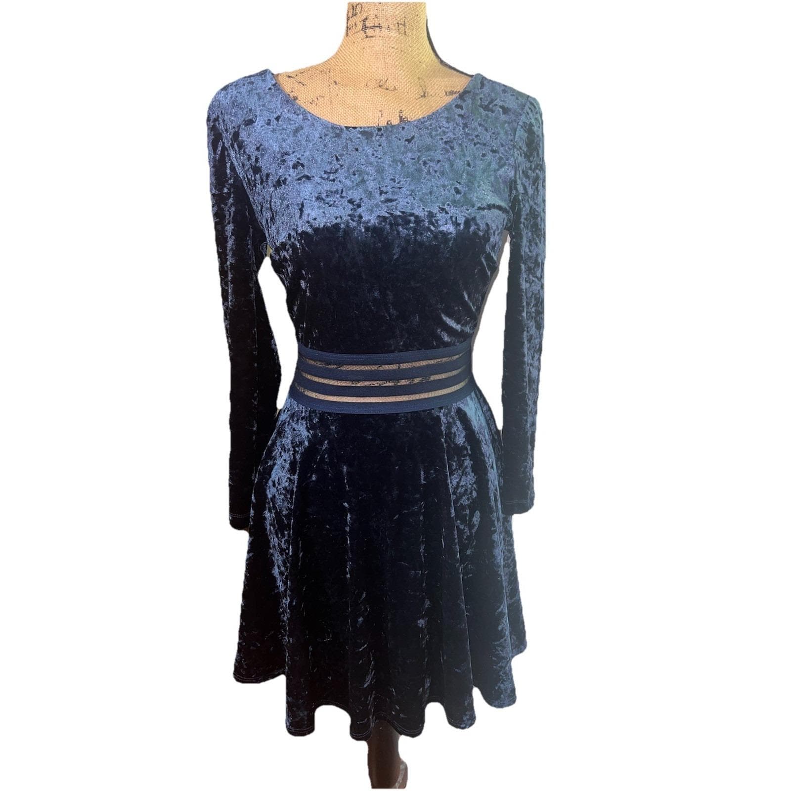 Jodi Kristopher Cut Out dress vintage Blue Crushed Velvet Size 7