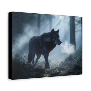 Wolf in Mist Canvas Art, Nature Decor for Home, Wall Art, Gift for Animal Lovers, Forest Themed Artwork, Majestic Wolf Print