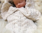 Organic Aran Cabled Baby Bunting Cotton Newborn Cocoon