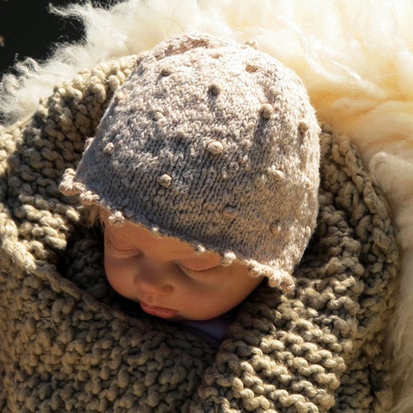 Organic Baby French Knot Knit Cap, Mocha and Coffee