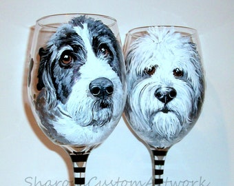 Hand-Painted Pet Portrait Wine Glasses: Custom Dog Art, 20 oz (Set of 2)
