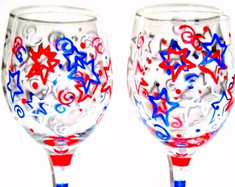 Independence Day Wine Glass Stars and Stripes Forever Blue-WG 