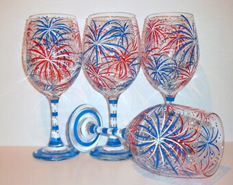 Independence Day Wine Glass Stars and Stripes Forever Blue-WG Independence Day Wine Glass Stars and Stripes Forever Blue-WG