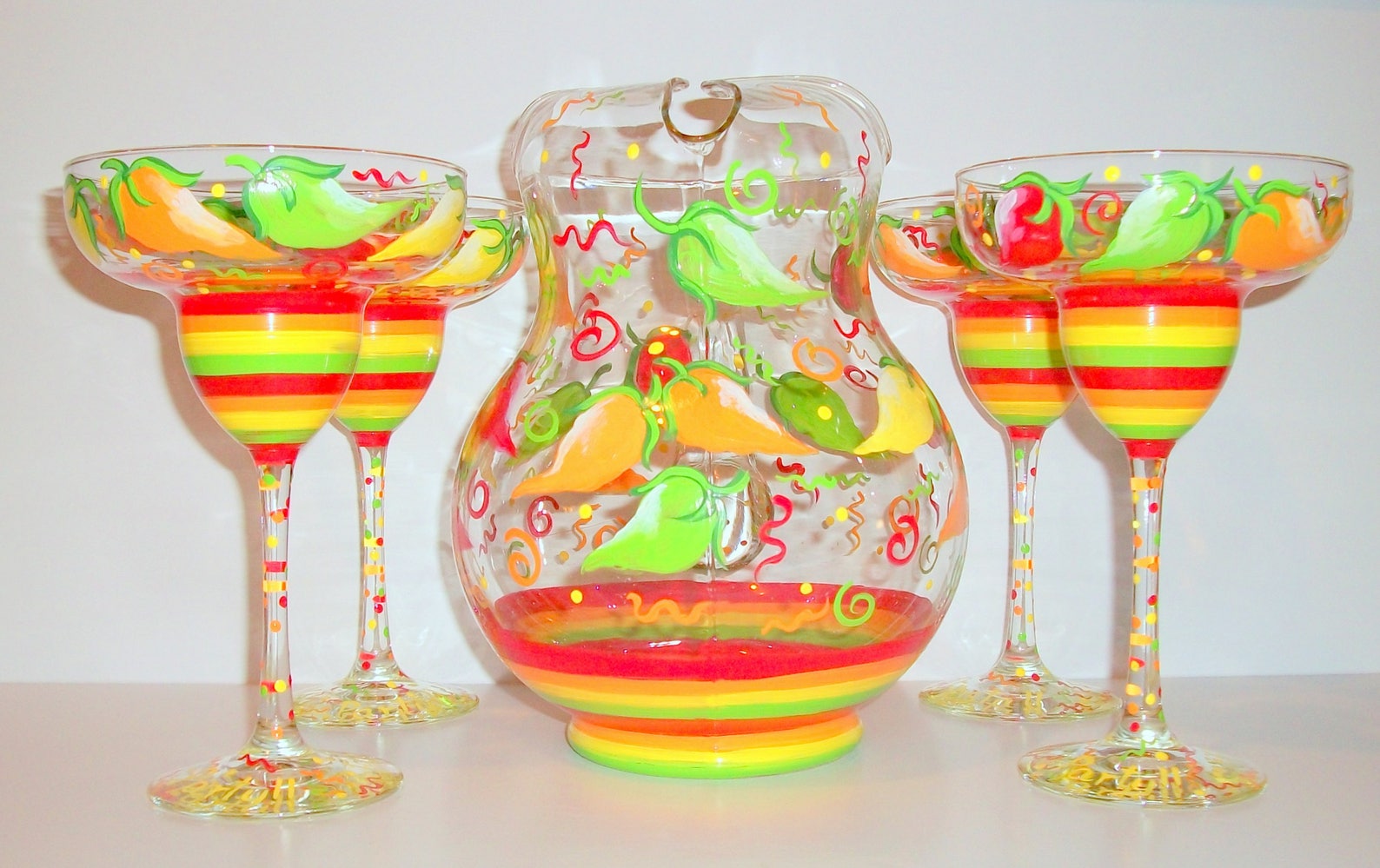 Margarita Glasses Hand painted Chili Peppers Pitcher and Etsy