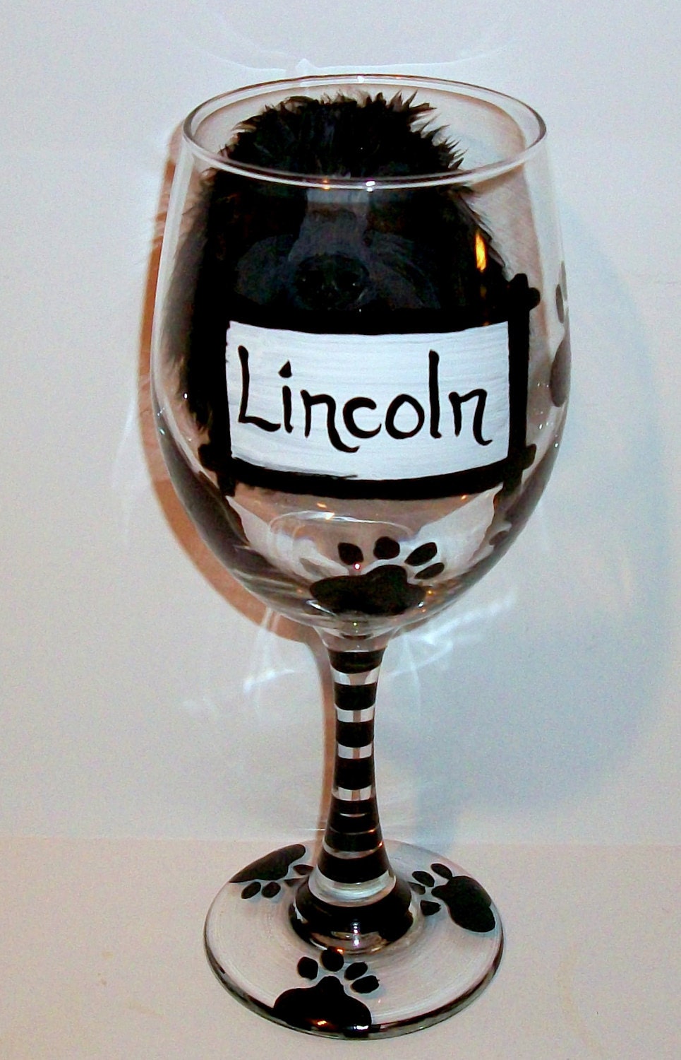 Custom Pet Portrait Wine Glass Hand Painted 1- 20 oz  Red or White Wine Glass Your Dog or Cat, Pet Pet Lover Glassware Paw Prints & Name