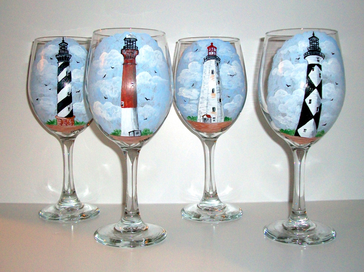 Lighthouses Hand Painted Wine Glasses Painted Wine Glasses Set Etsy
