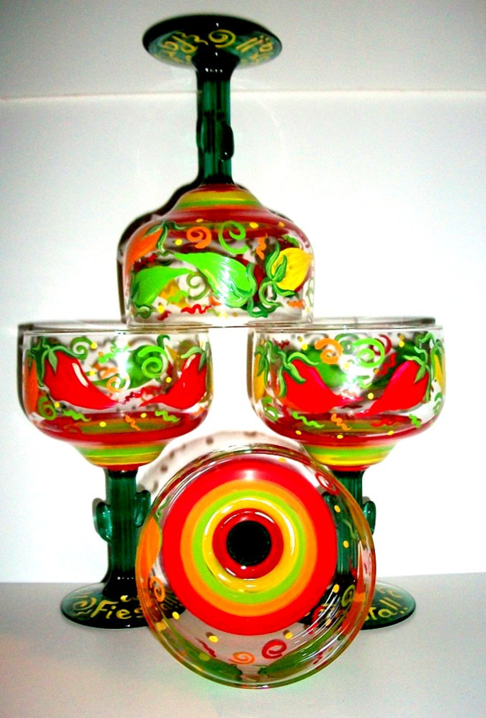 Margarita Glasses Hot Chili Peppers Hand Painted Set of 4 16 Etsy