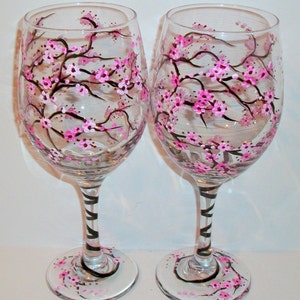 Cherry Blossoms Hand Painted Wine Glasses Set of 2 20 oz. Bridesmaids Gift, Bachelorette, Anniversary, Wedding Gift Maid of Honor Mother image 5