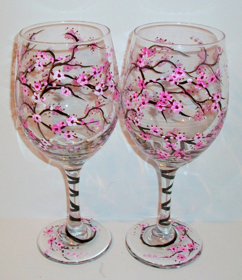 Cherry Blossoms Hand Painted Wine Glasses Set of 2 20 oz. Bridesmaids Gift, Bachelorette, Anniversary, Wedding Gift Maid of Honor Mother image 5