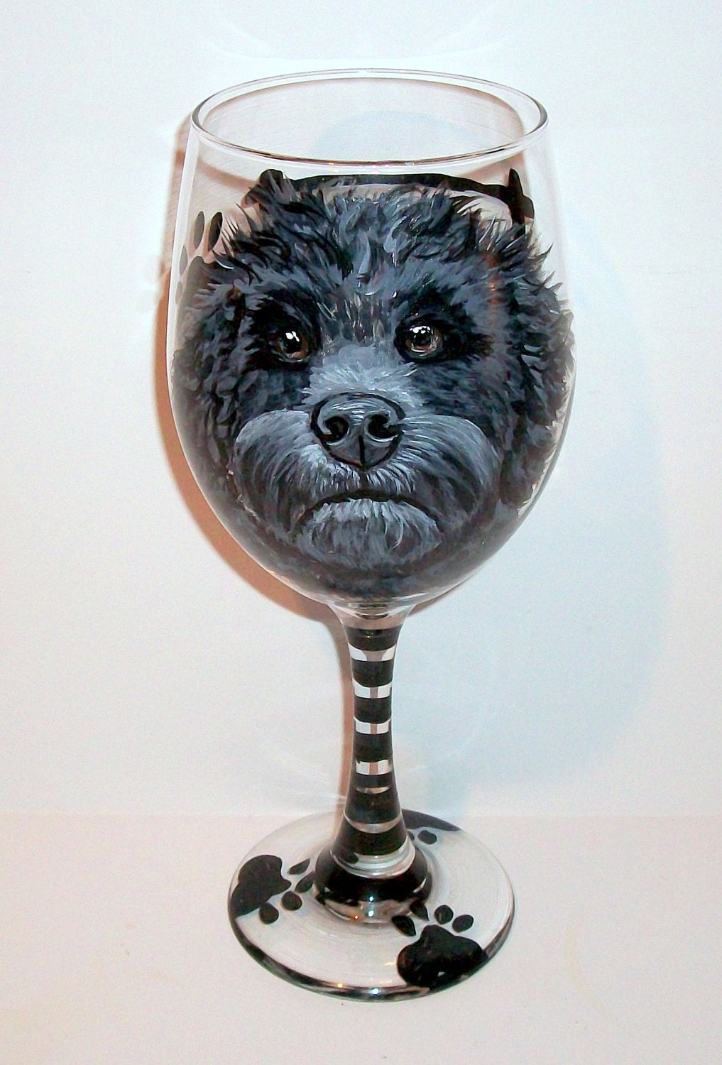 Custom Pet Portrait Wine Glass Hand Painted 1- 20 oz  Red or White Wine Glass Your Dog or Cat, Pet Pet Lover Glassware Paw Prints & Name