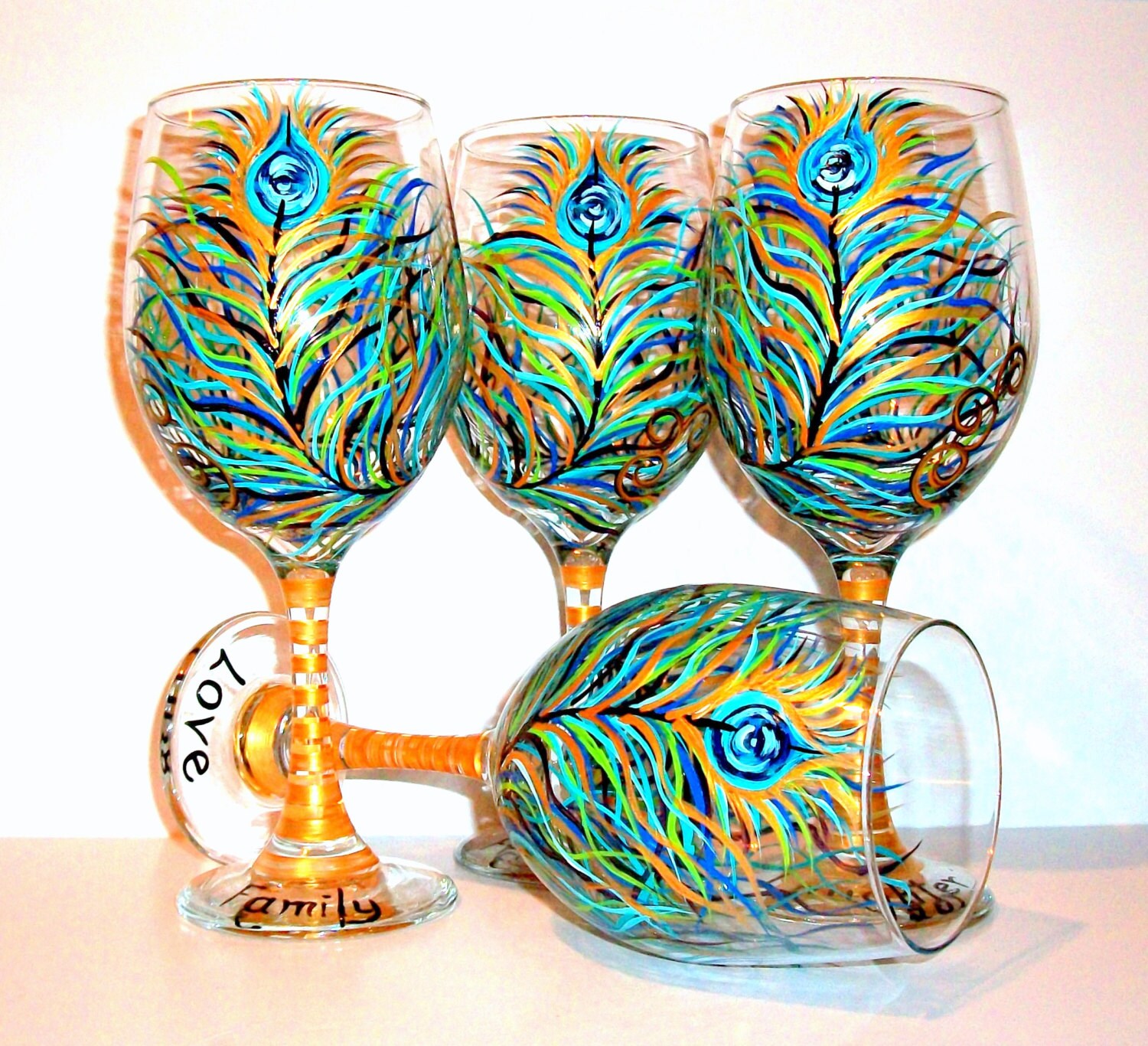 2 Etched Glass Peacock Wine Glasses, Peacock Wedding Decorations, Bride &  Groom Gifts 
