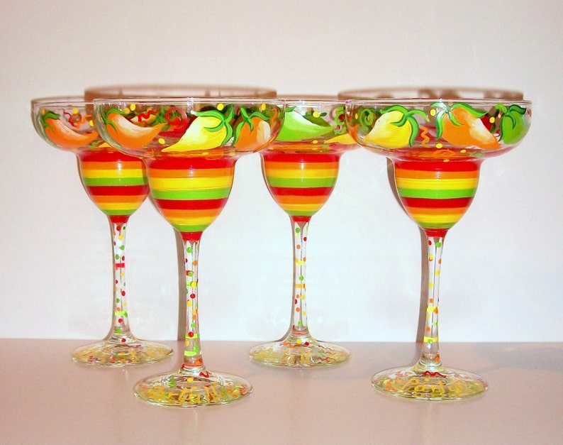 Hot Chili Peppers Hand Painted Tall Margarita Glasses 4 13 Etsy
