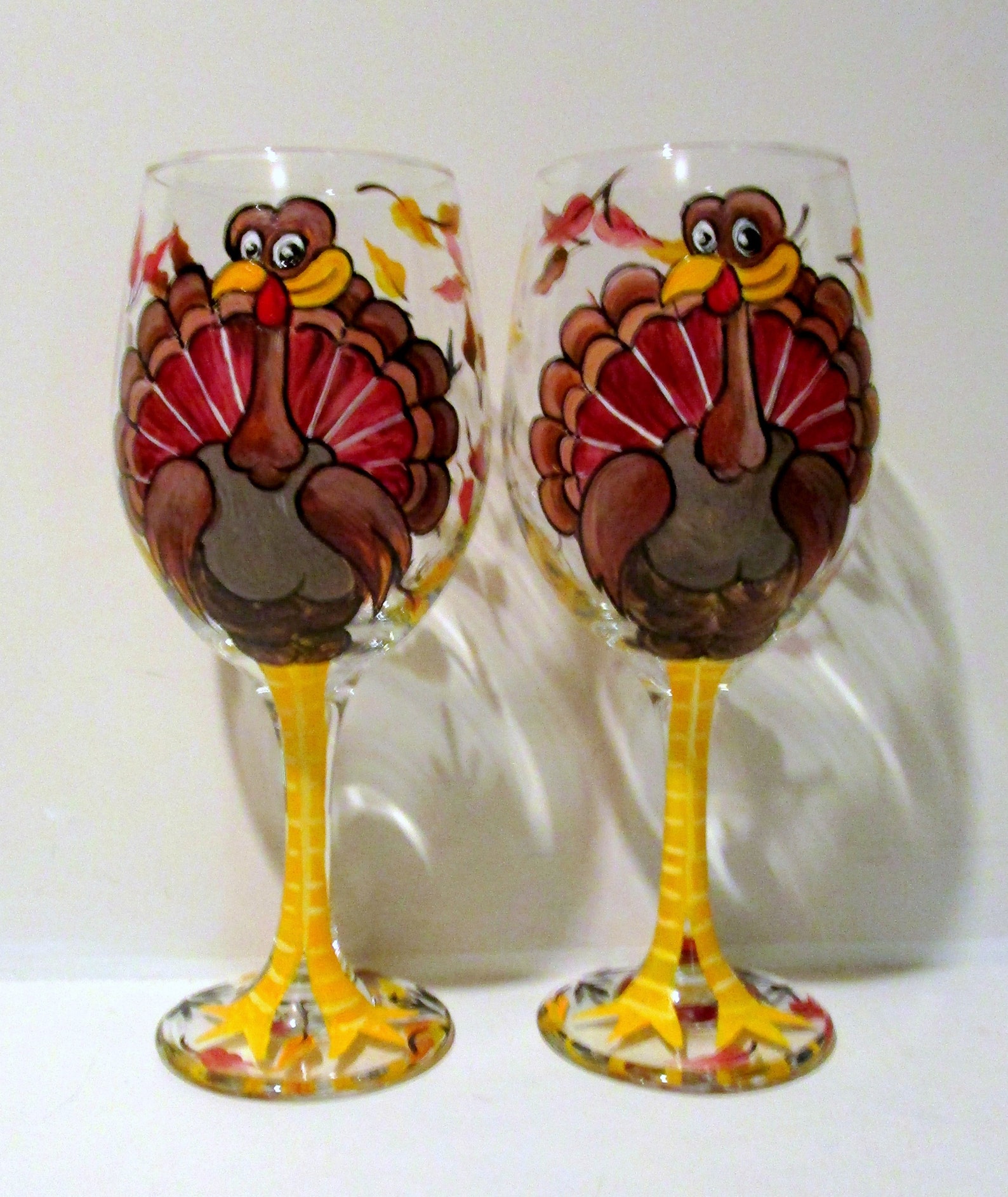 Turkey Hand Painted Wine Glasses Thanksgiving Decor Fall Etsy