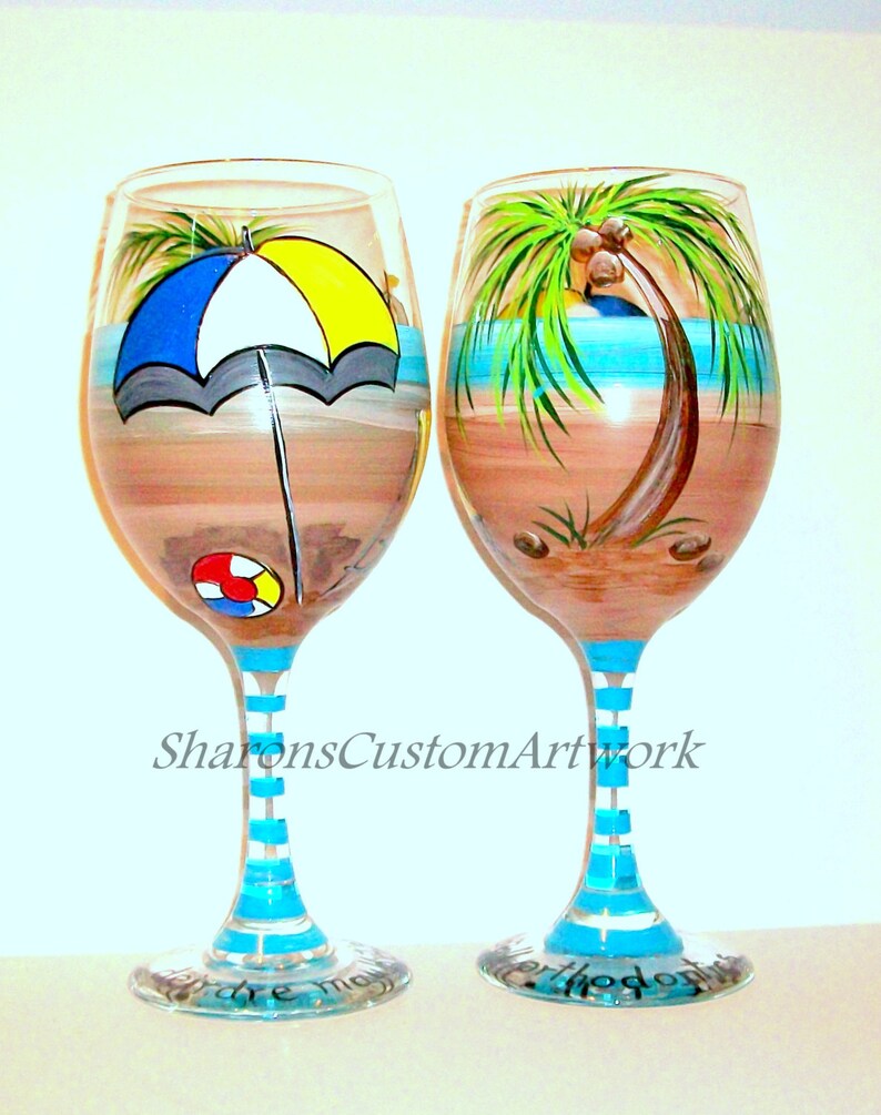Palm Trees Hand Painted Wine Glasses Set of 2 20 Oz. Beach Etsy