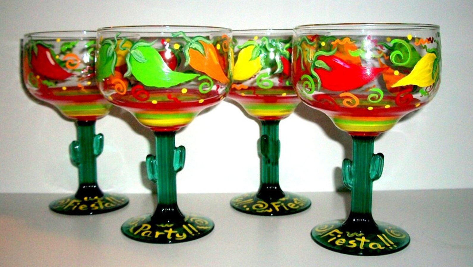 Margarita Glasses Hot Chili Peppers Hand Painted Set of 4 16 Etsy