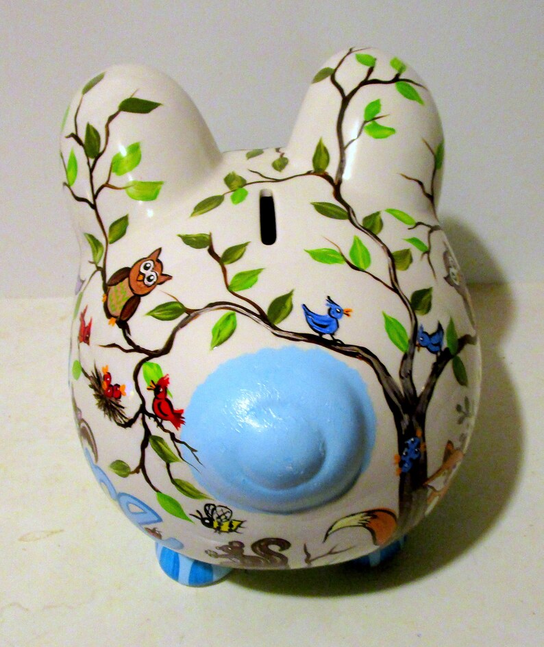 Jumbo Ceramic Piggy Bank Hand Painted Woodland Animals Peeking Etsy