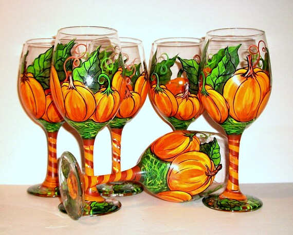 Thanksgiving Pumpkin Painted Wine Glasses