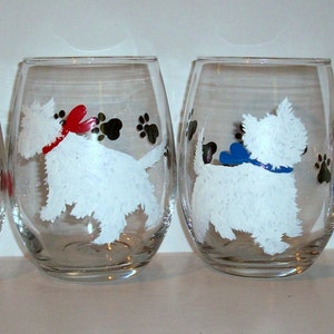 White West Highland Terrier Silhouette Set of 4 21 oz. Stemless Wine Glasses Hand Painted Wine Glassware Terrier Gift Dog Lover Westie image 5
