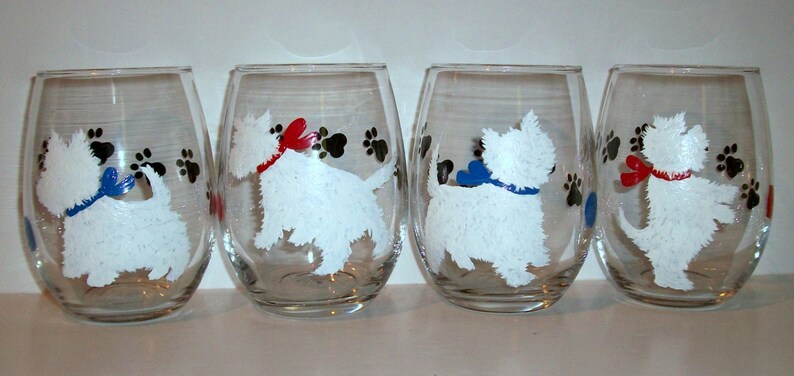 White West Highland Terrier Silhouette Set of 4 21 oz. Stemless Wine Glasses Hand Painted Wine Glassware Terrier Gift Dog Lover Westie image 5