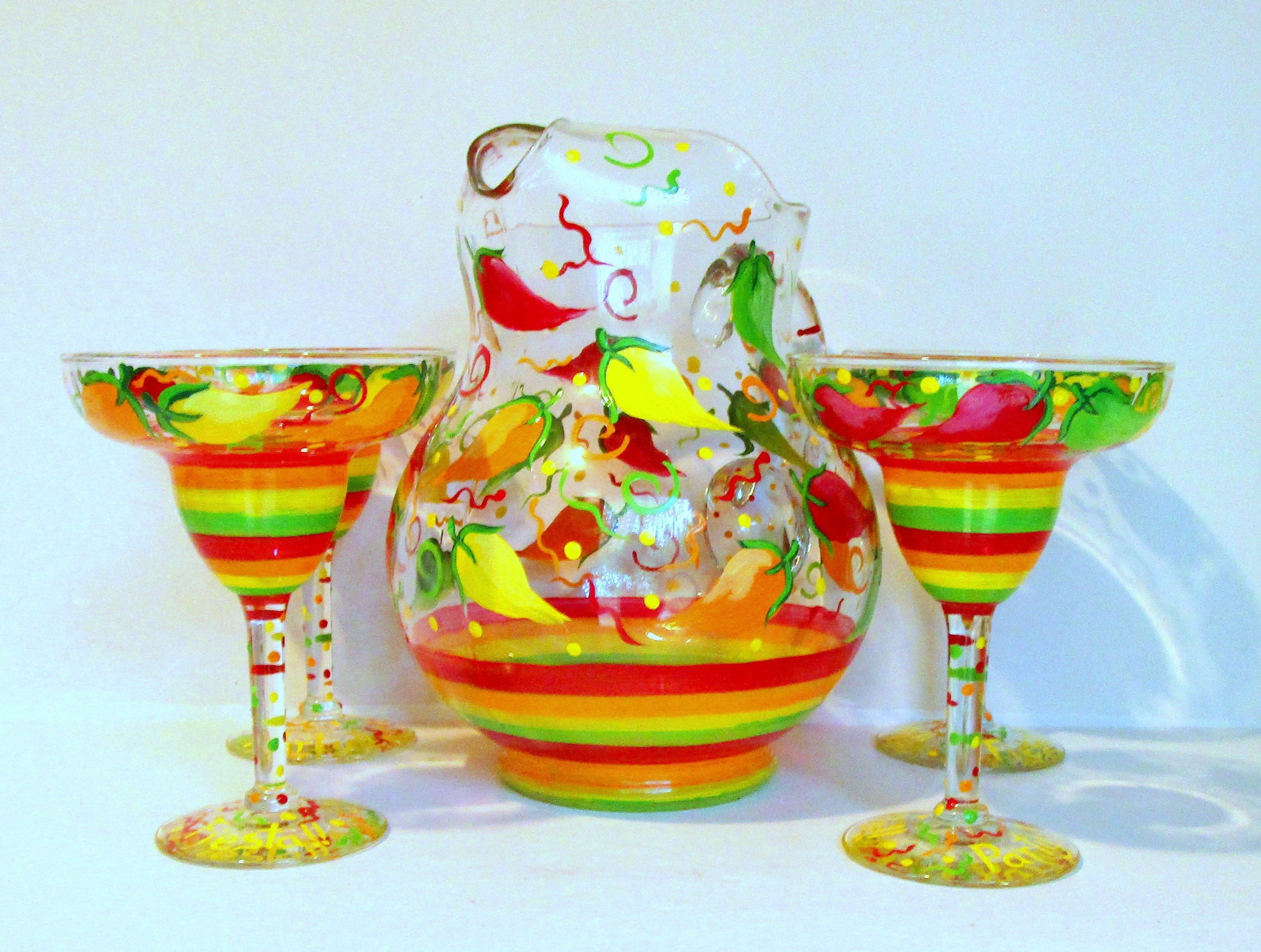 Margarita Glasses Hand Painted Chili Peppers Pitcher and Etsy