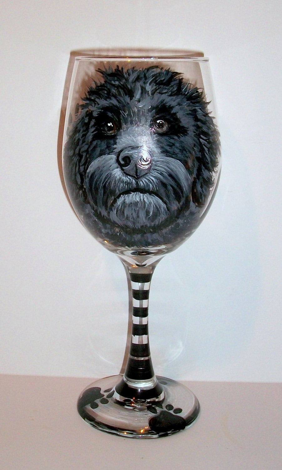 Custom Pet Portrait Wine Glass Hand Painted 1- 20 oz  Red or White Wine Glass Your Dog or Cat, Pet Pet Lover Glassware Paw Prints & Name