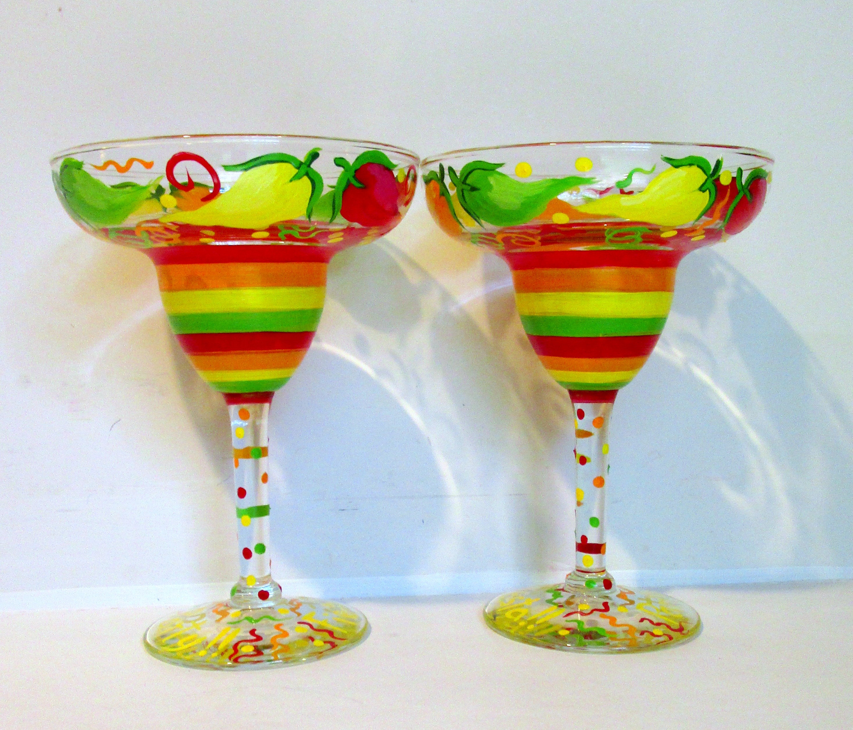 Margarita Glasses Festive Chili Peppers Hand Painted Glasses Etsy