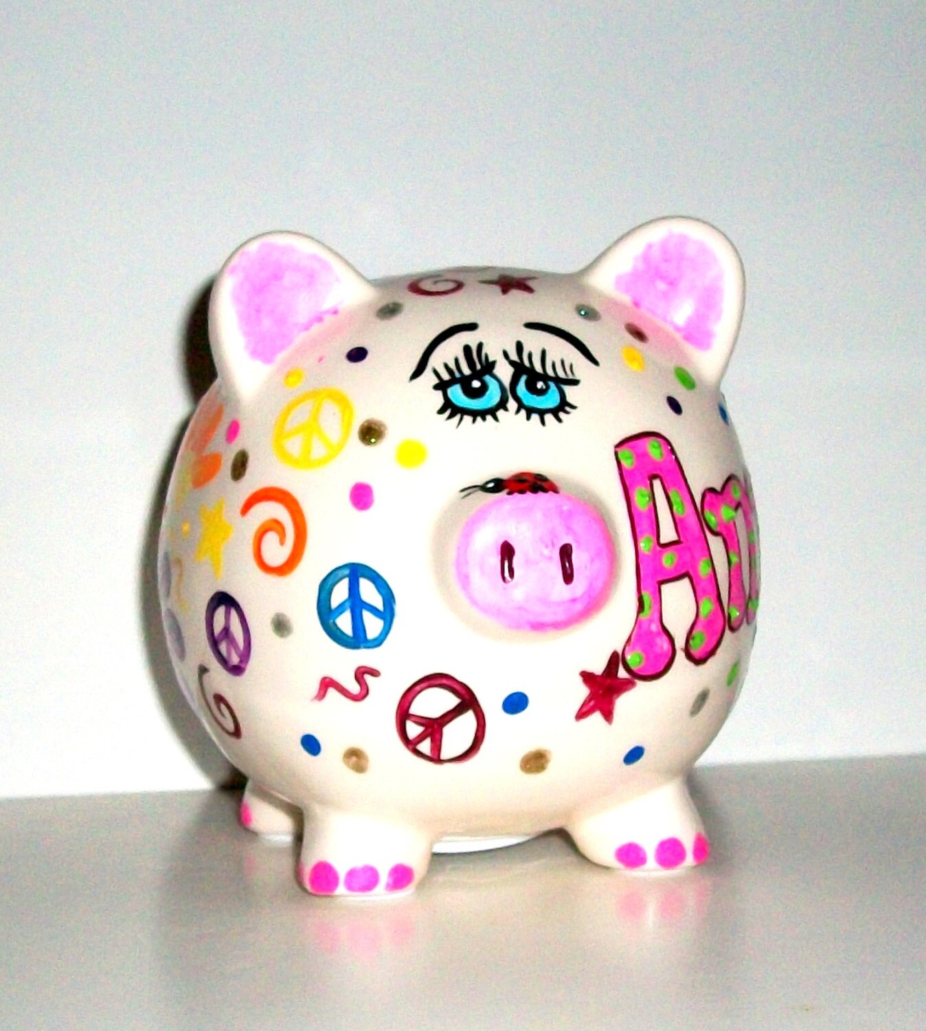Jumbo Piggy Bank Hand Painted Ceramic Piggy Bank Large Etsy
