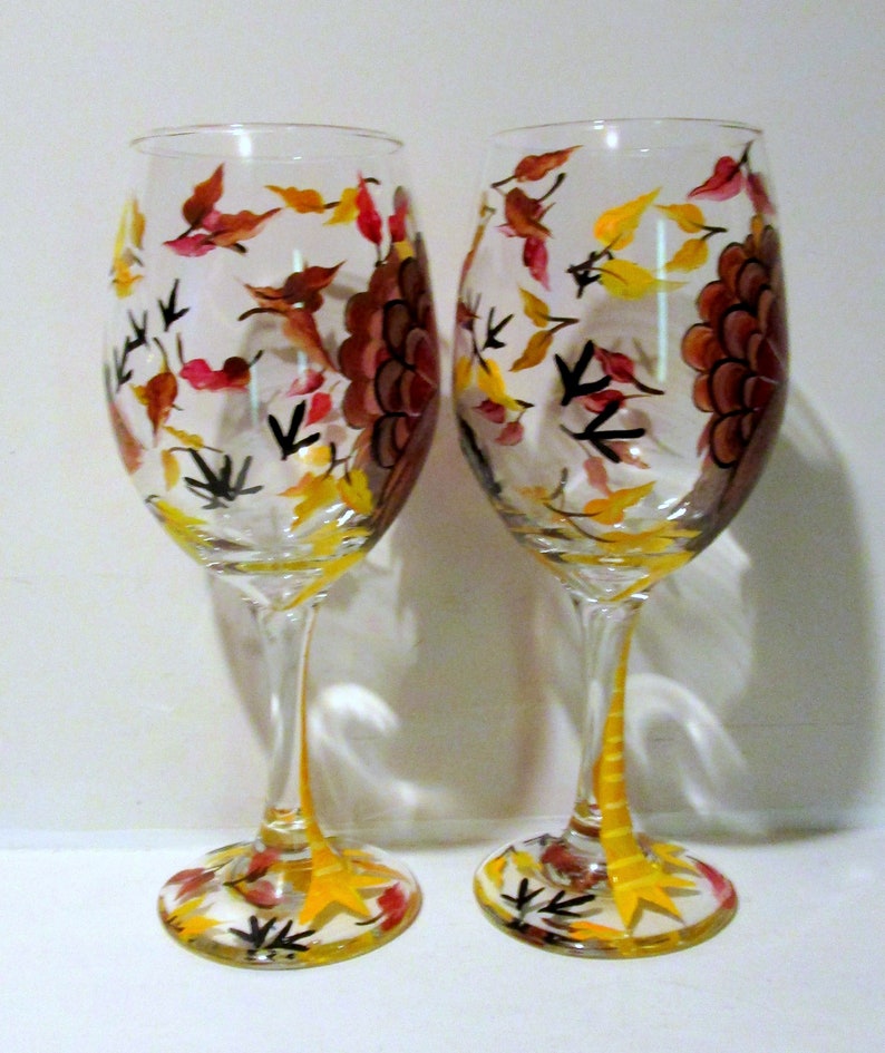 Turkey Hand Painted Wine Glasses Thanksgiving Decor Fall Etsy