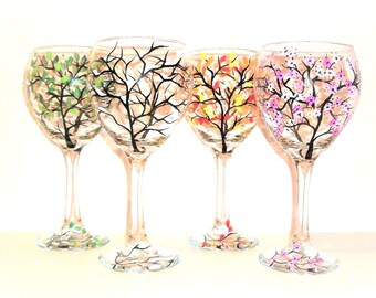 Verres à vin Quatre saisons peints à la main Lot de verres à